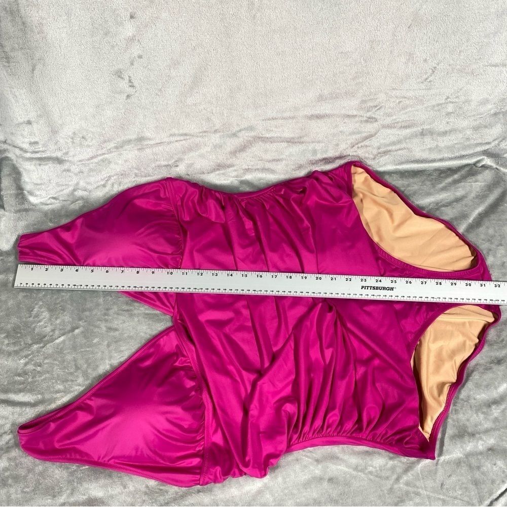 NEW J. Crew Ruched V Neck One Piece Size 24 Pink Radiant Fuchsia - Picture 9 of 10